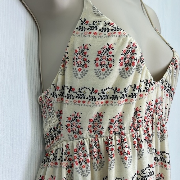 Free People - Ivory Fun Colorful Floral With Suede Spaghetti Straps Mini Dress M - Picture 5 of 14